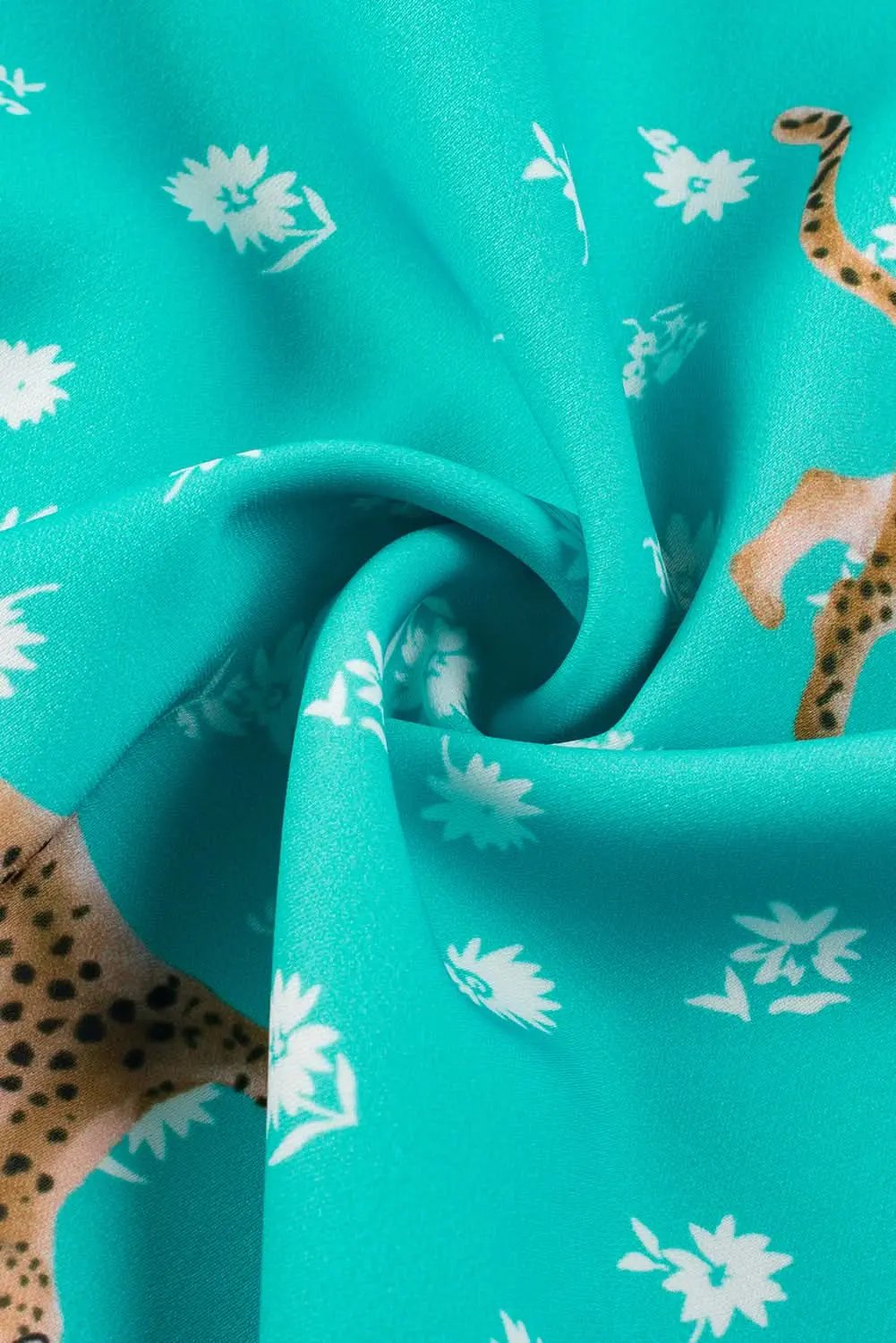 Green Cheetah Print V Neck Short Sleeve Plus Top - Love Salve 