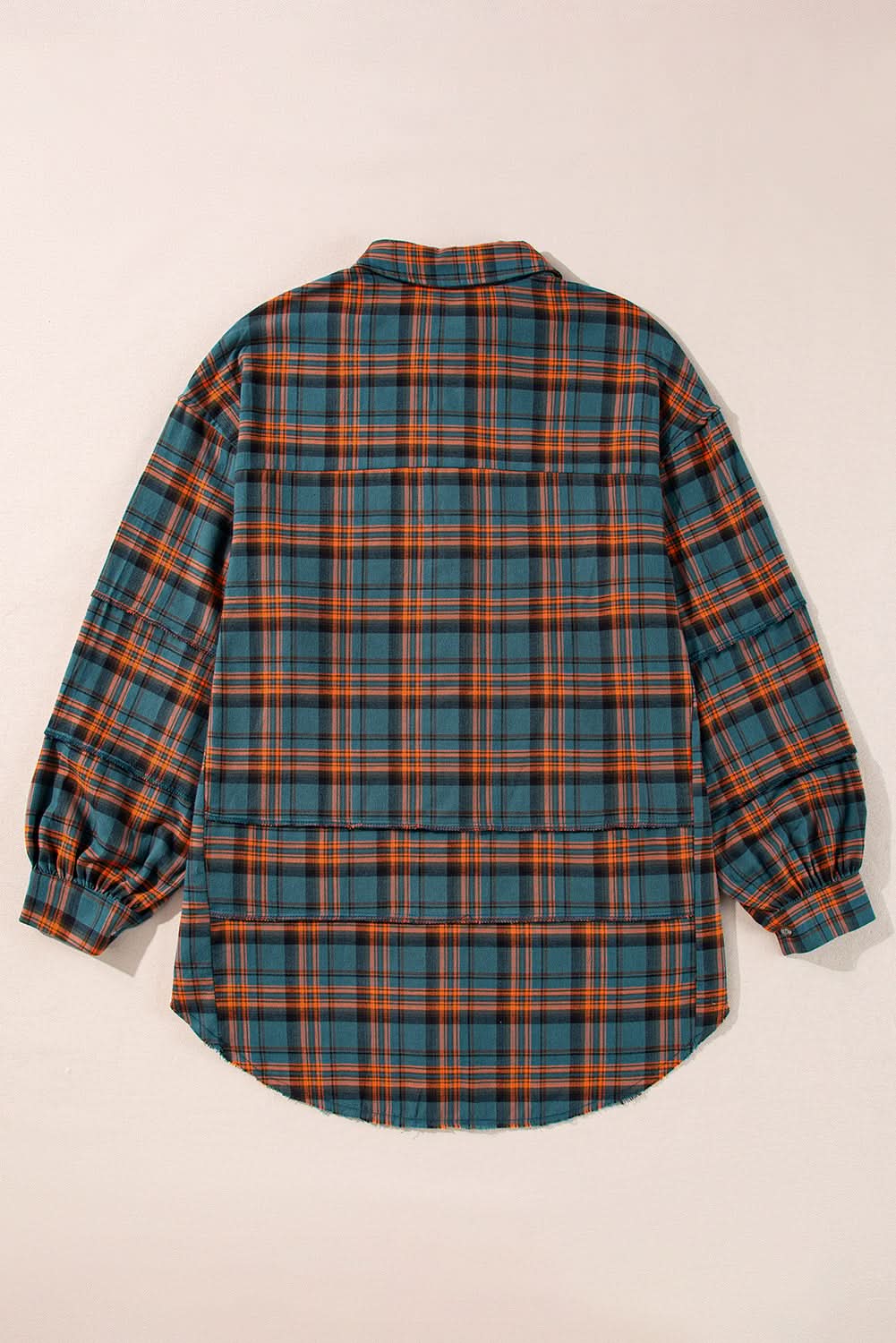 Green Plaid Long Sleeeve Side Split Distressed Hem Shirt - Love Salve 