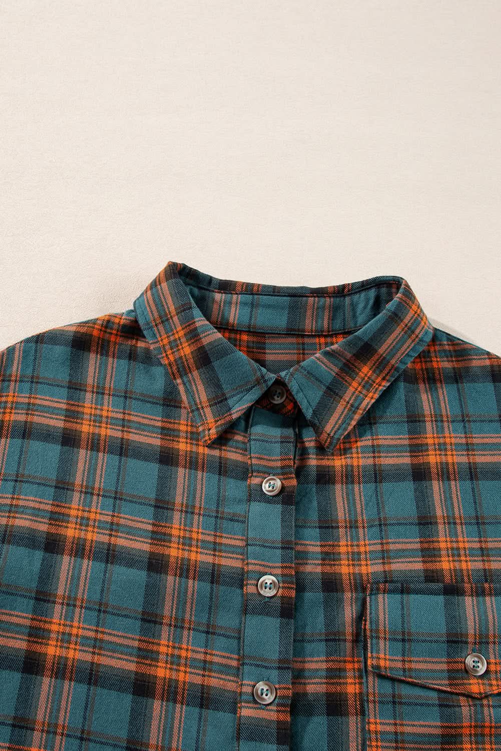 Green Plaid Long Sleeeve Side Split Distressed Hem Shirt - Love Salve 