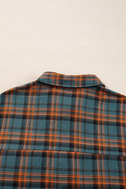 Green Plaid Long Sleeeve Side Split Distressed Hem Shirt - Love Salve 