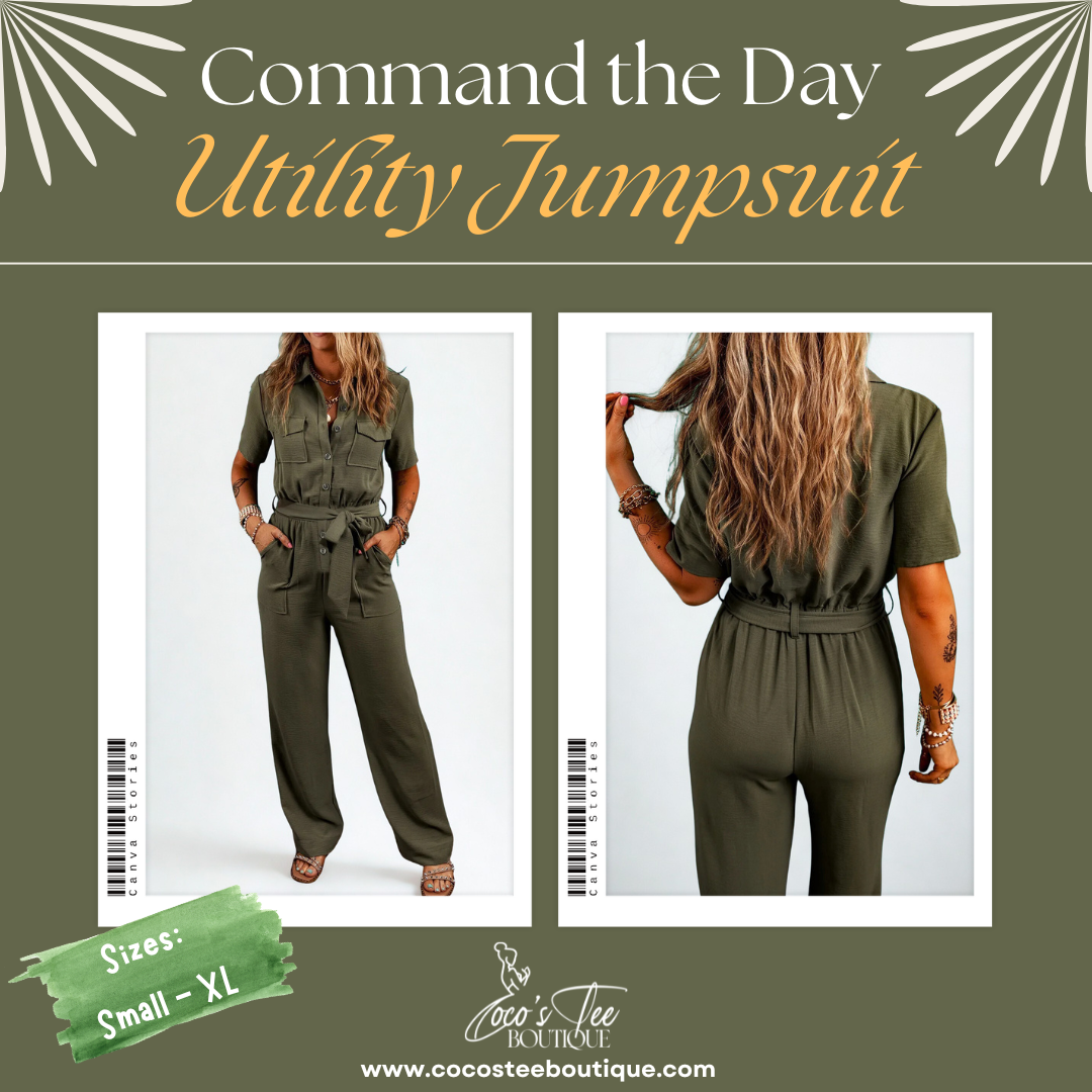 Command the Day Utility Jumpsuit – Army Green Edition Coco’s Tee Boutique