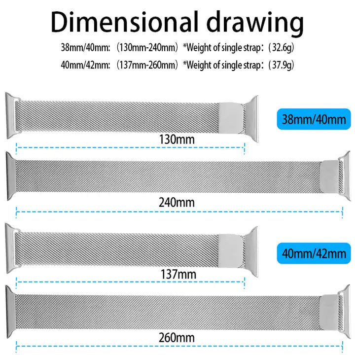 Watch Bands - Milanese Stainless Steel Magnetic Strap -Apple Compatible MM