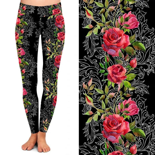Fancy Roses Side Floral Leggings with Pockets MM