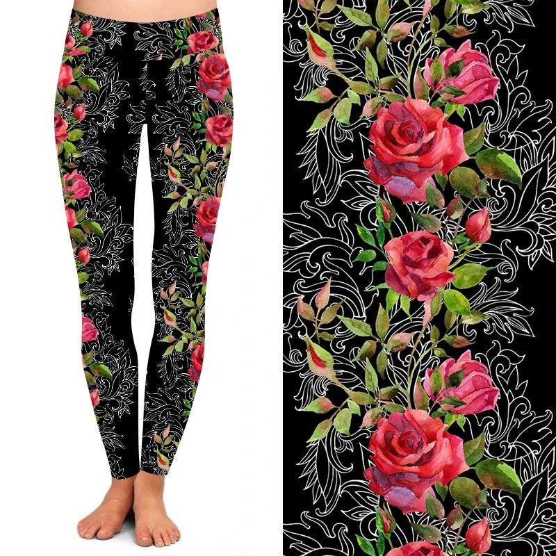 Fancy Roses Side Floral Leggings with Pockets MM