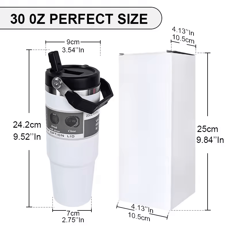 White Tumbler with Flip up Straw  30 oz Sublimation MM