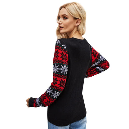 Women's Christmas Ugly Sweater Autumn Winter Ladies O-Neck Long Sleeve Santa Sequin Knitted Shirts