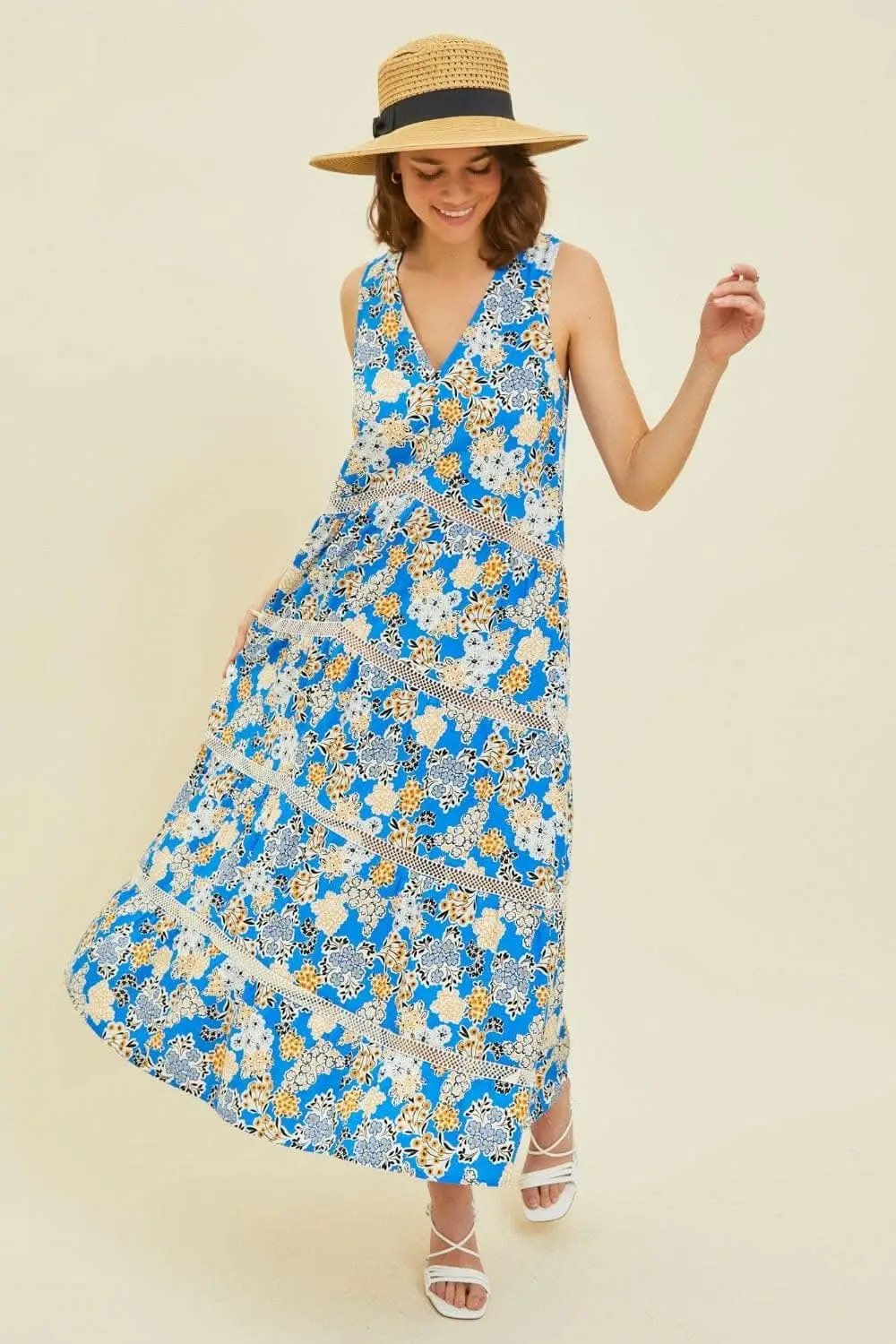 HEYSON Full Size Printed Crochet Trim Maxi Dress - Love Salve 
