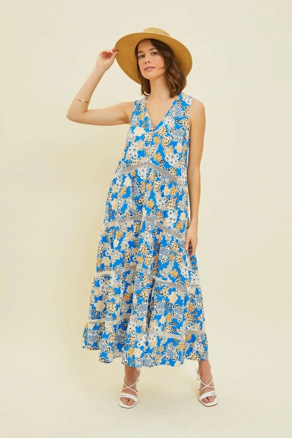 HEYSON Full Size Printed Crochet Trim Maxi Dress - Love Salve 