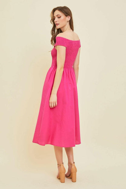 HEYSON Off-Shoulder Smocked Midi Dress - Love Salve 