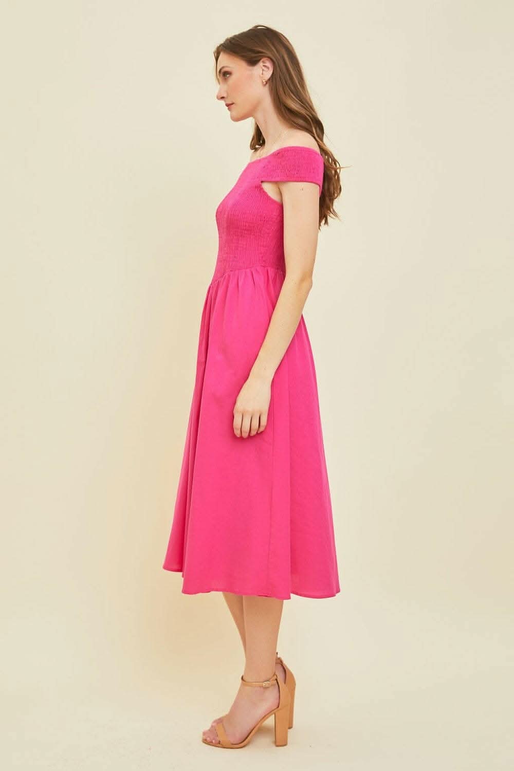 HEYSON Off-Shoulder Smocked Midi Dress - Love Salve 