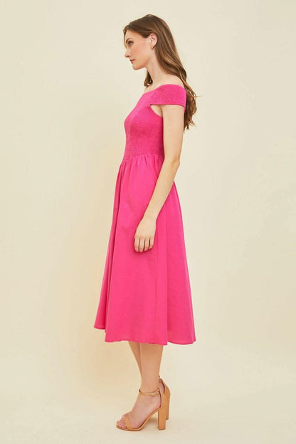 HEYSON Off-Shoulder Smocked Midi Dress - Love Salve 