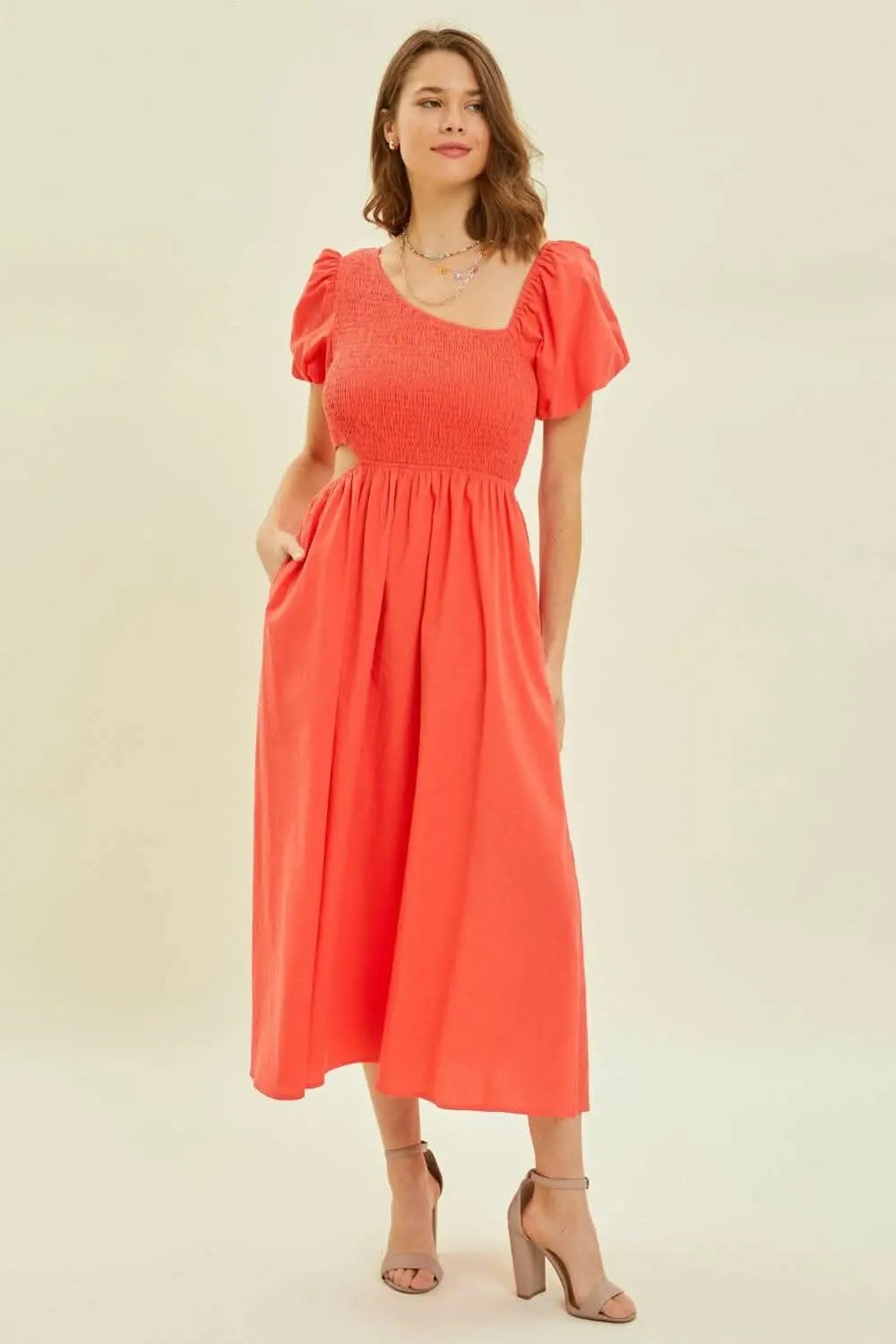 HEYSON Smocked Cutout Midi Dress - Love Salve 