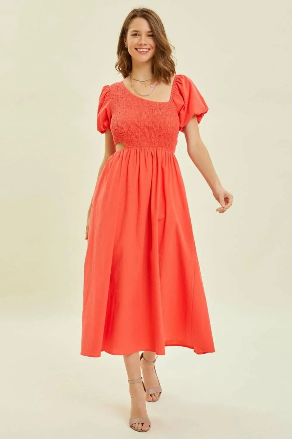 HEYSON Smocked Cutout Midi Dress - Love Salve 