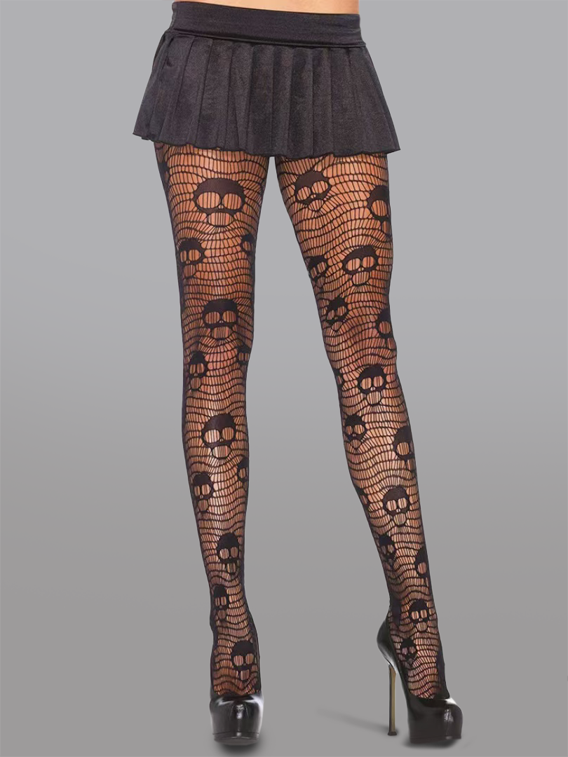 Dark Skull Mesh Tights With Intricate Leg Design Details Hello.LA.Girl