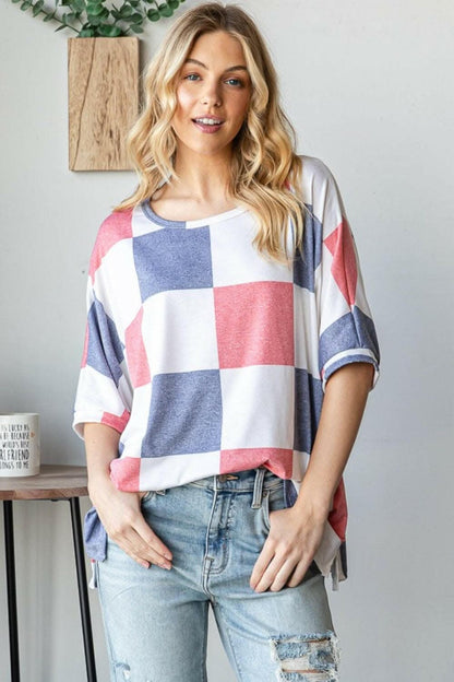HOPELY Checkered Round Neck Half Sleeve T-Shirt 