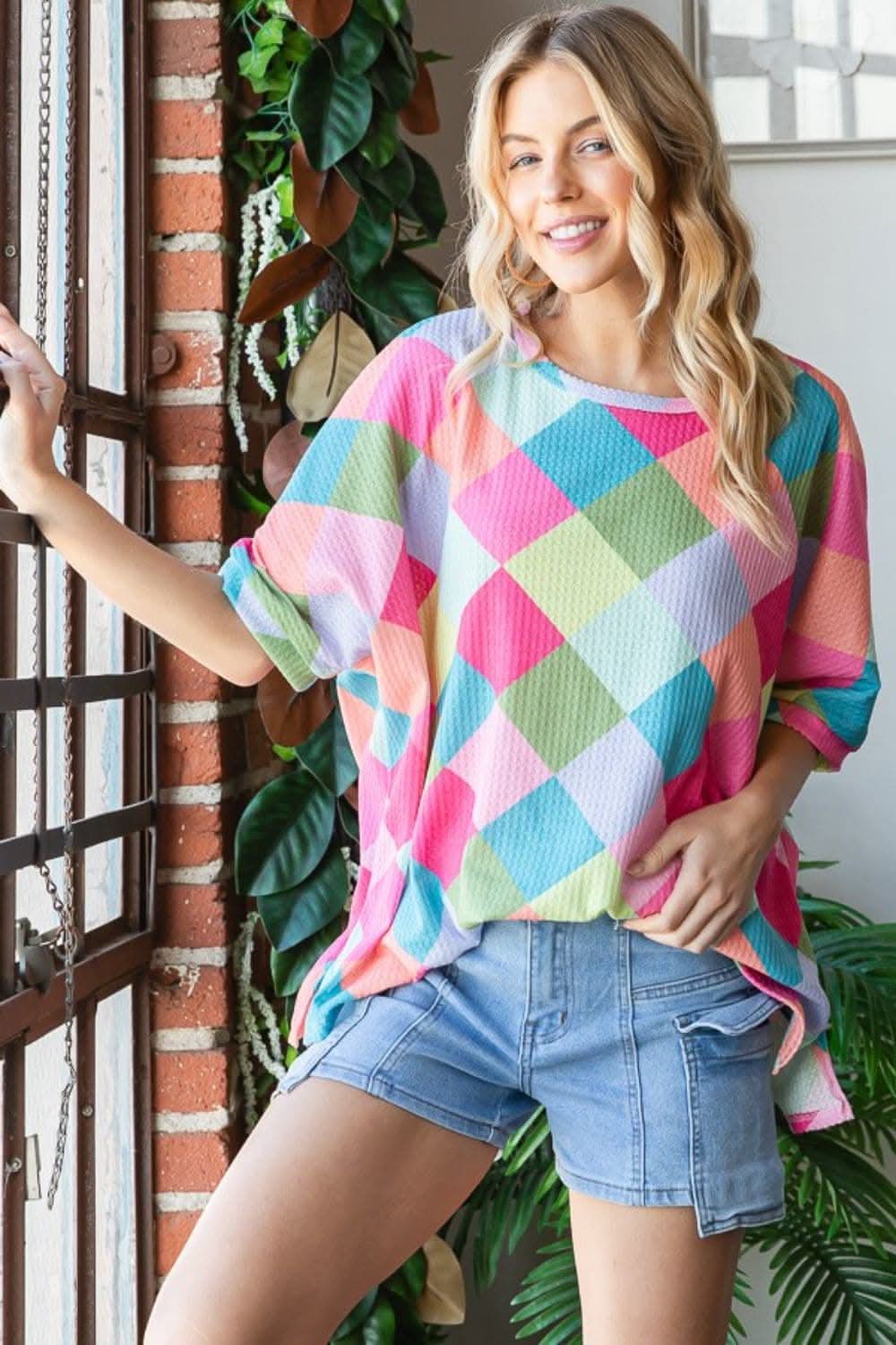 HOPELY Color Block Waffle Oversized T-Shirt - Love Salve 