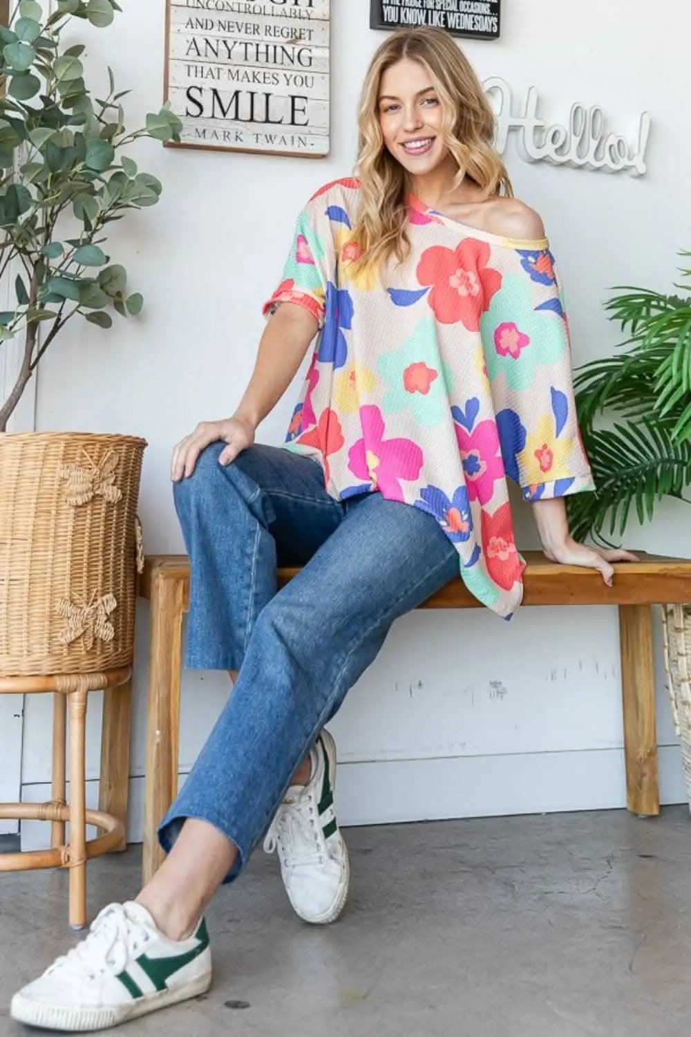 HOPELY Floral Waffle Oversize T-Shirt - Love Salve 