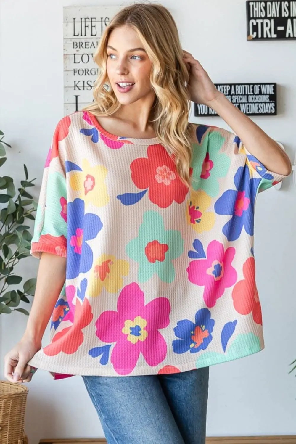 HOPELY Floral Waffle Oversize T-Shirt - Love Salve 