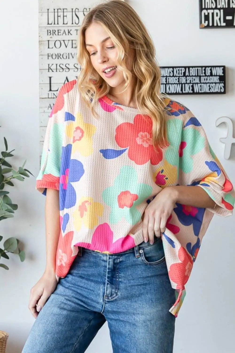 HOPELY Floral Waffle Oversize T-Shirt - Love Salve 