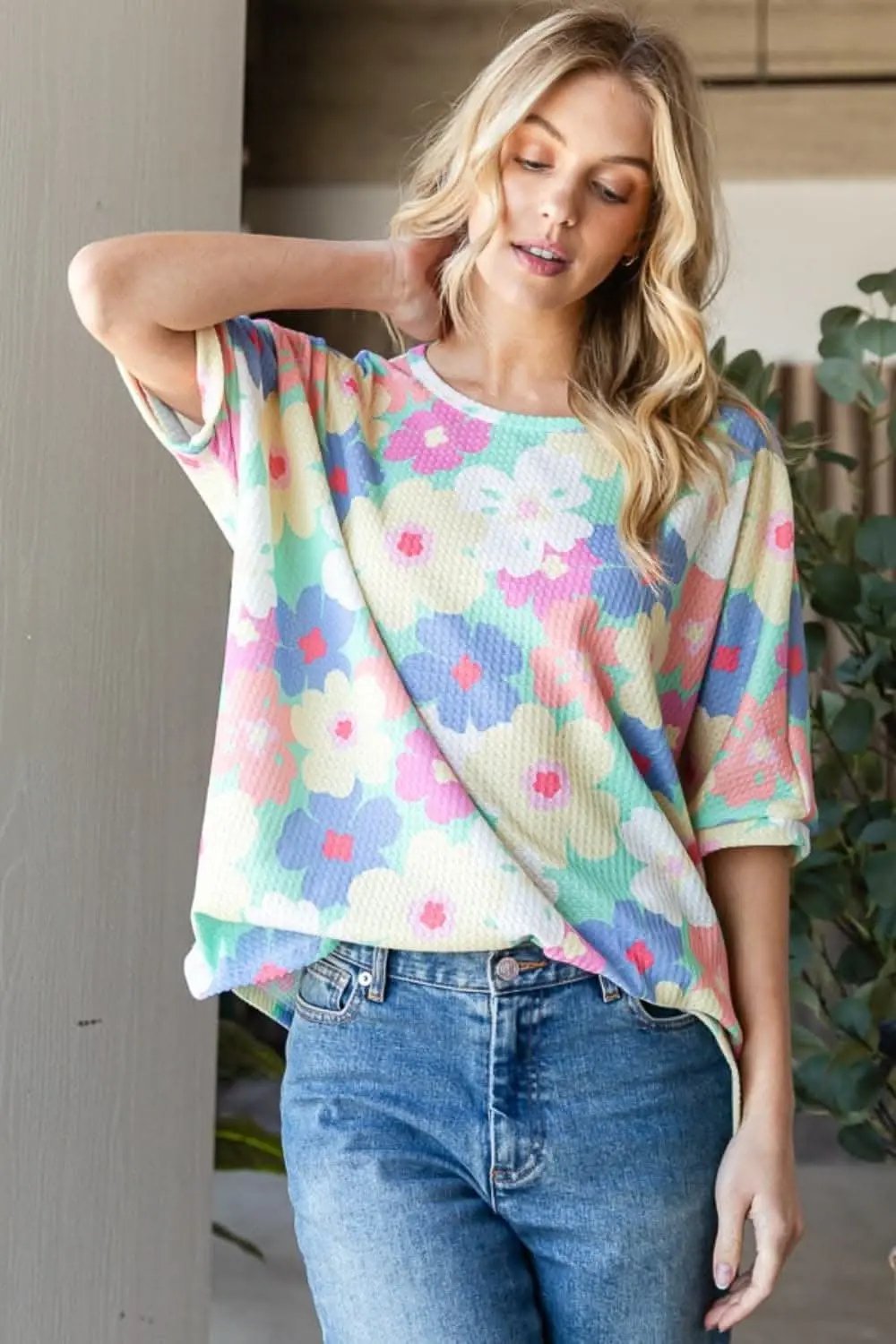 HOPELY Floral Waffle Oversized T-Shirt - Love Salve 