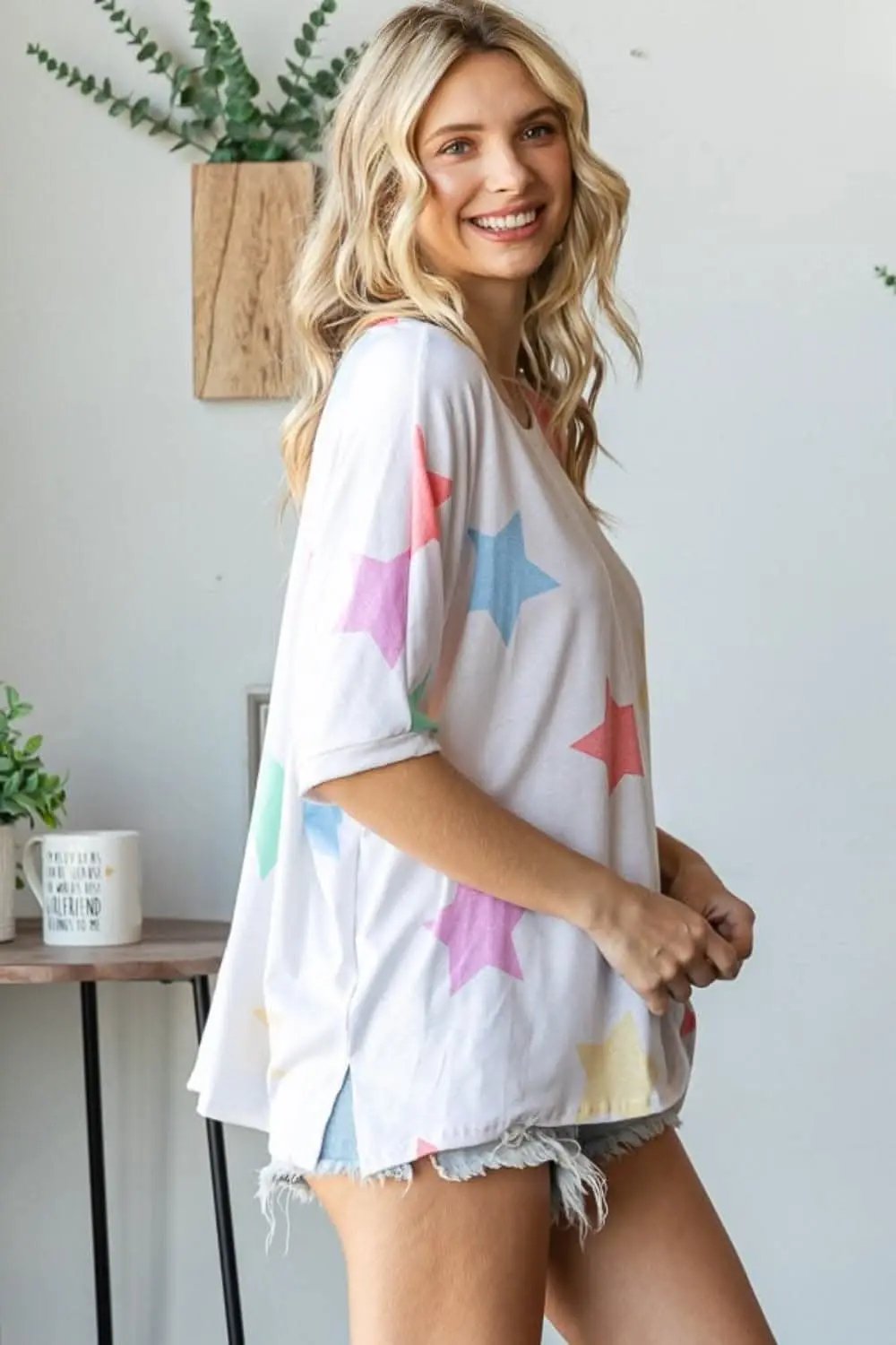 HOPELY Full Size Multi Colored Star Print T-Shirt - Love Salve 