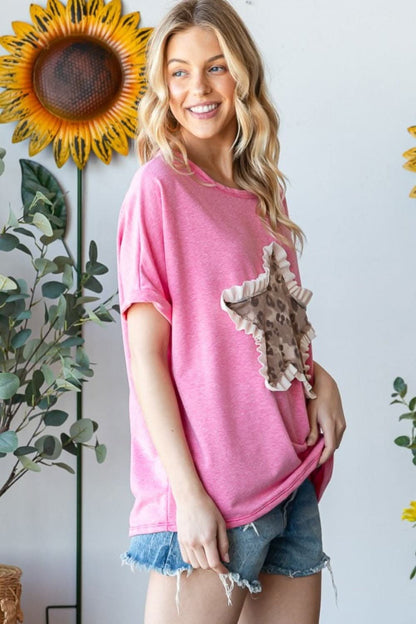 HOPELY Leopard Star Patch Short Sleeve T-Shirt - Love Salve 