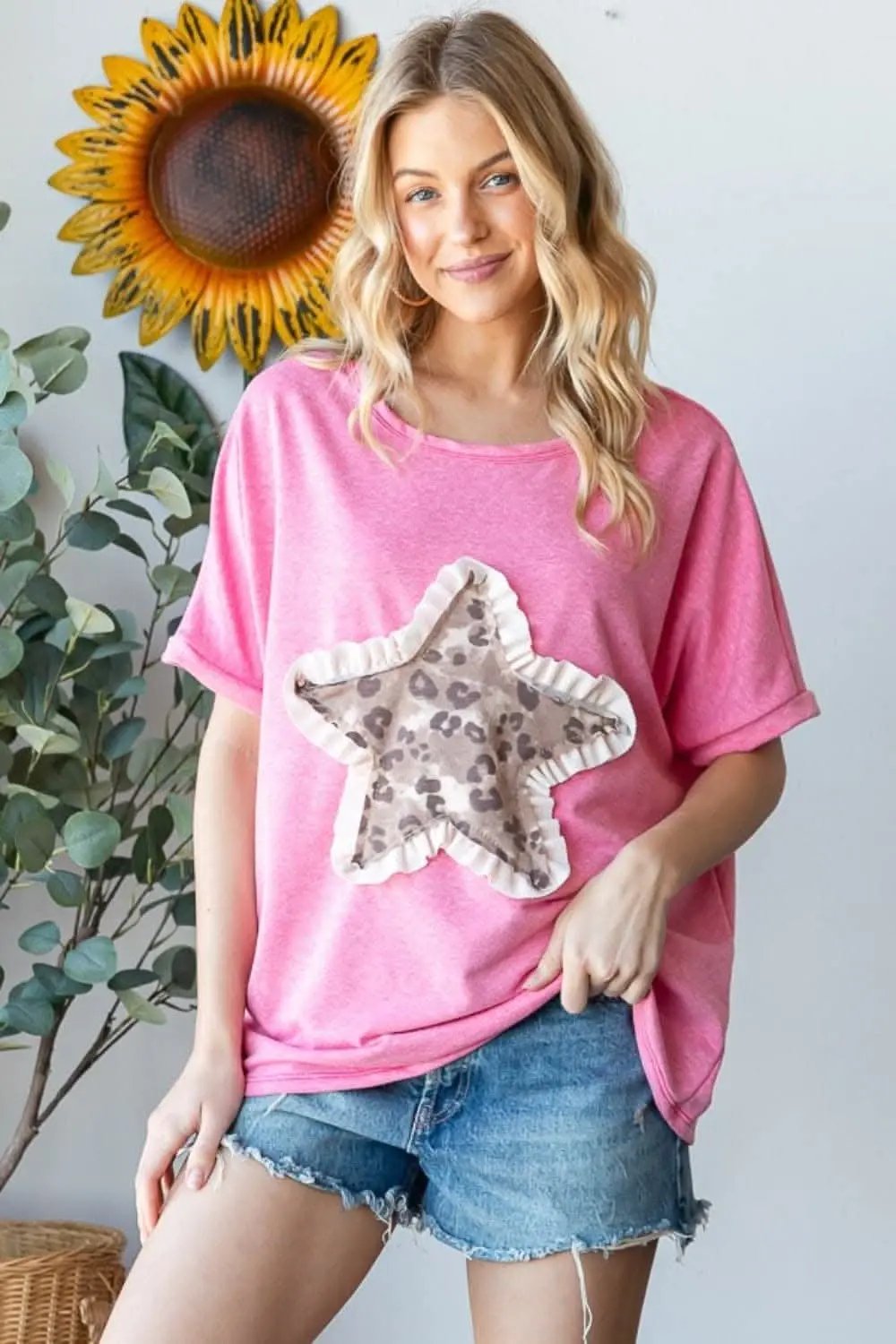 HOPELY Leopard Star Patch Short Sleeve T-Shirt - Love Salve 