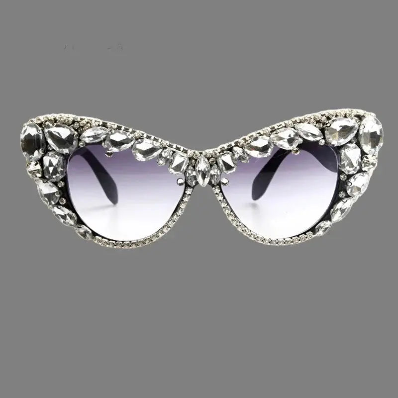 Hand Designed Bejeweled Sunglasses in Oversized Cat Eye Style - Love Salve 