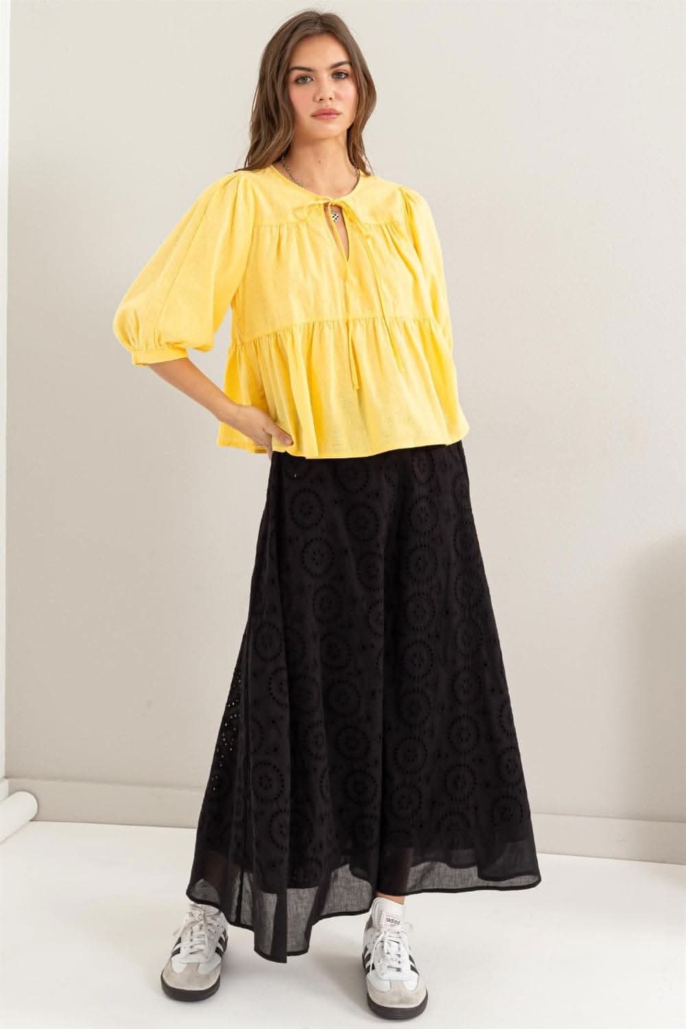 HYFVE Eyelet High-Waist Midi Skirt 