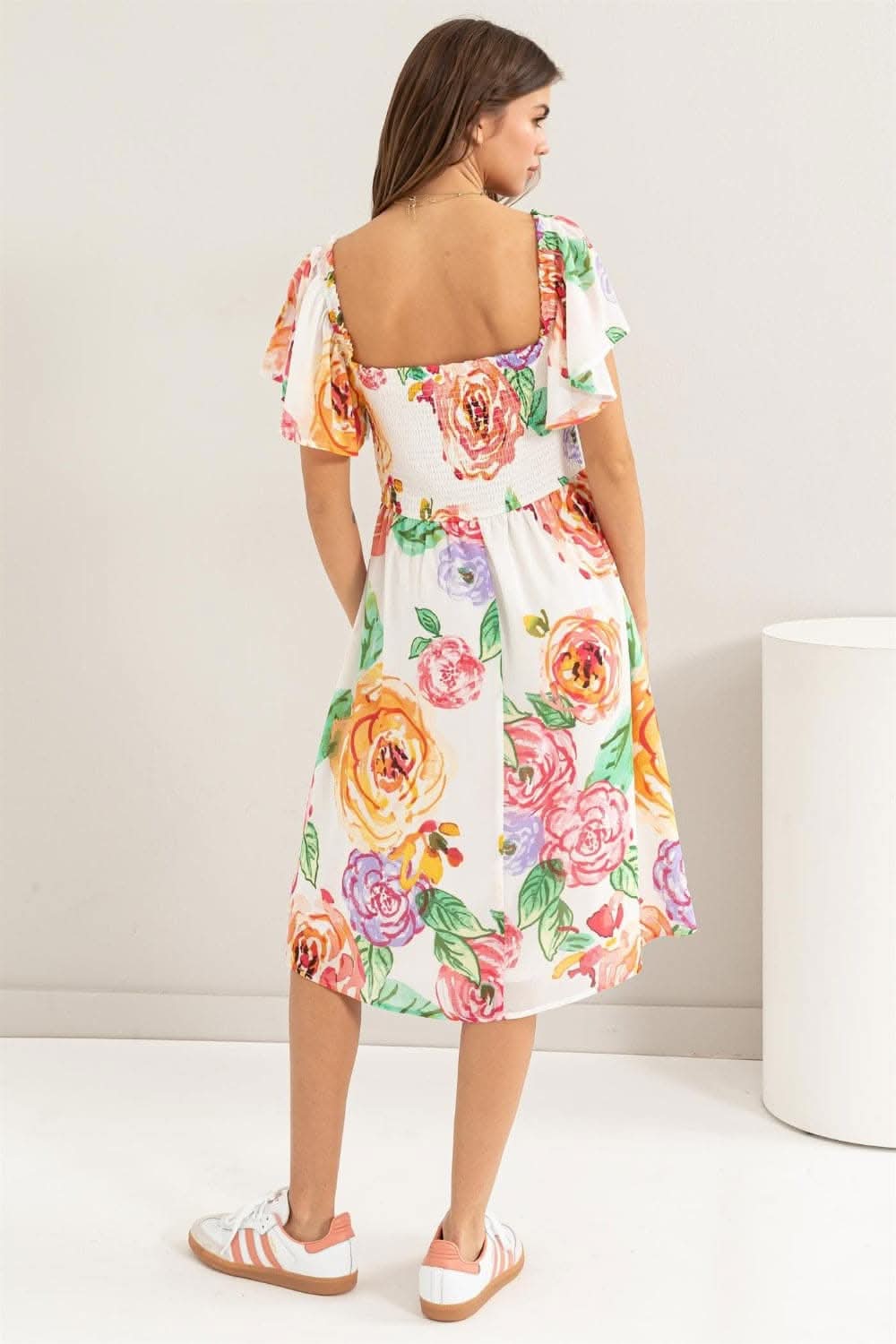 HYFVE Floral Flutter Sleeve Smocked Dress for Elegance - Love Salve 