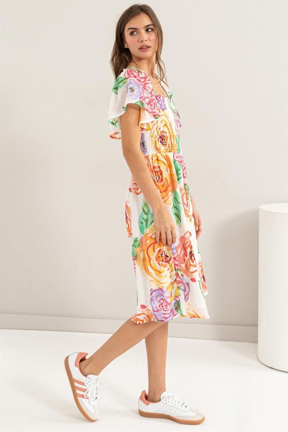 HYFVE Floral Flutter Sleeve Smocked Dress for Elegance - Love Salve 
