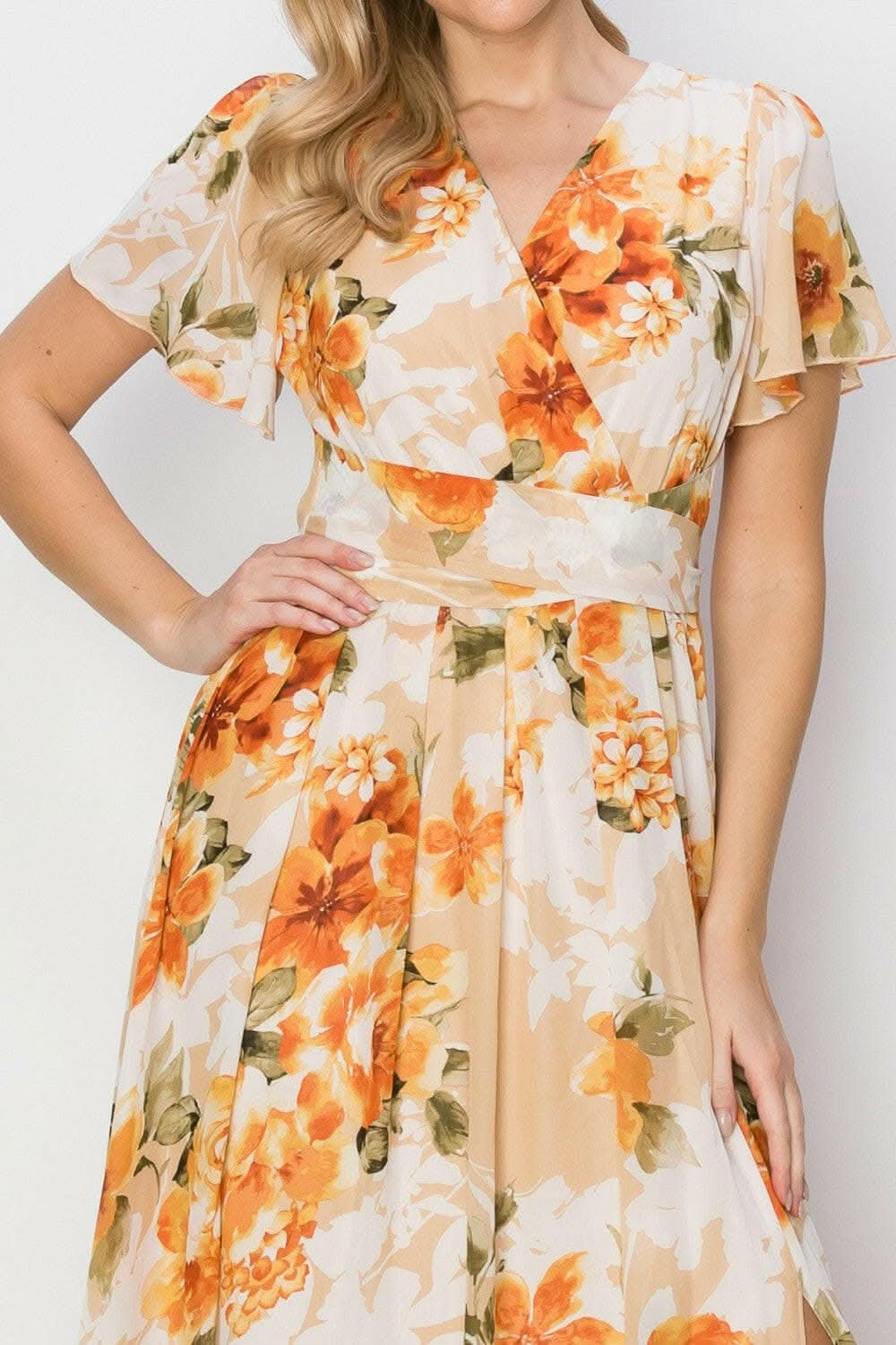 HYFVE Floral Tie Back Short Sleeve Slit Maxi Dress - Love Salve 