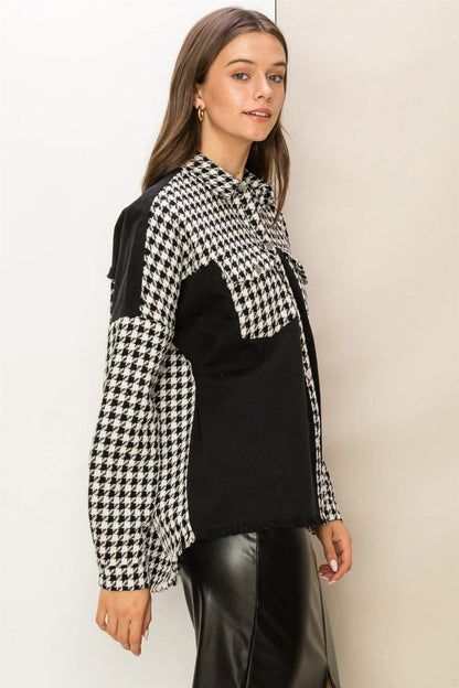 HYFVE Houndstooth Contrast Raw Hem Jacket - Love Salve 