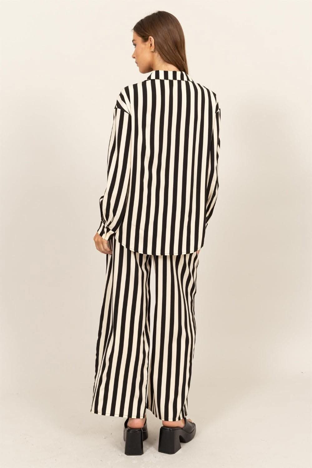 HYFVE Striped Button Up Shirt and Pants Set - Love Salve 