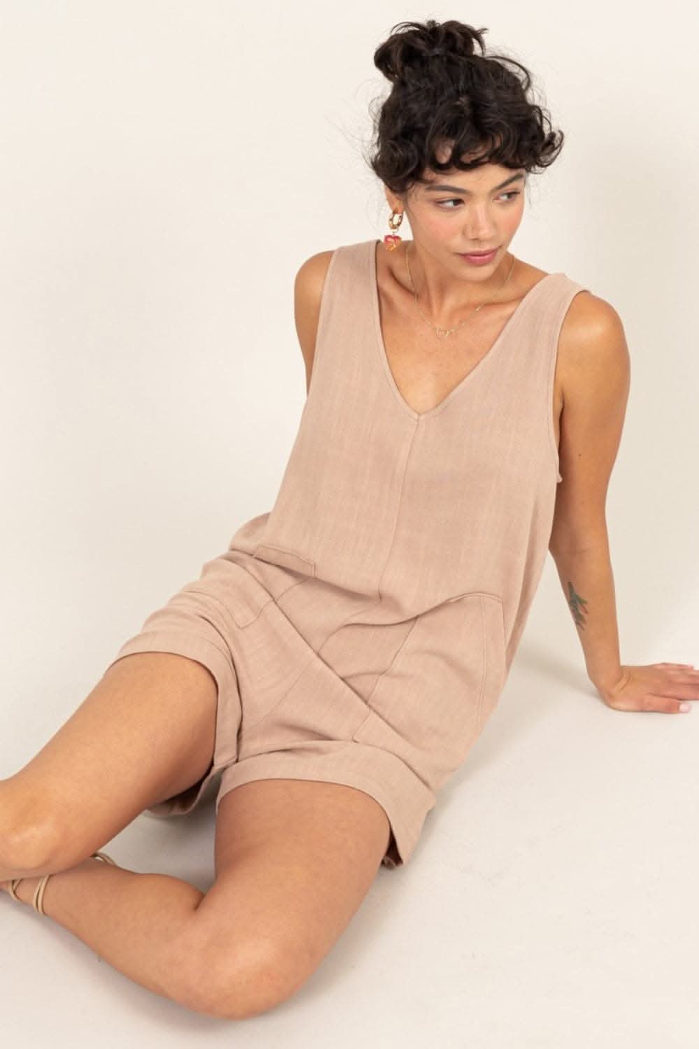 HYFVE V-Neck Sleeveless Romper with Pockets 