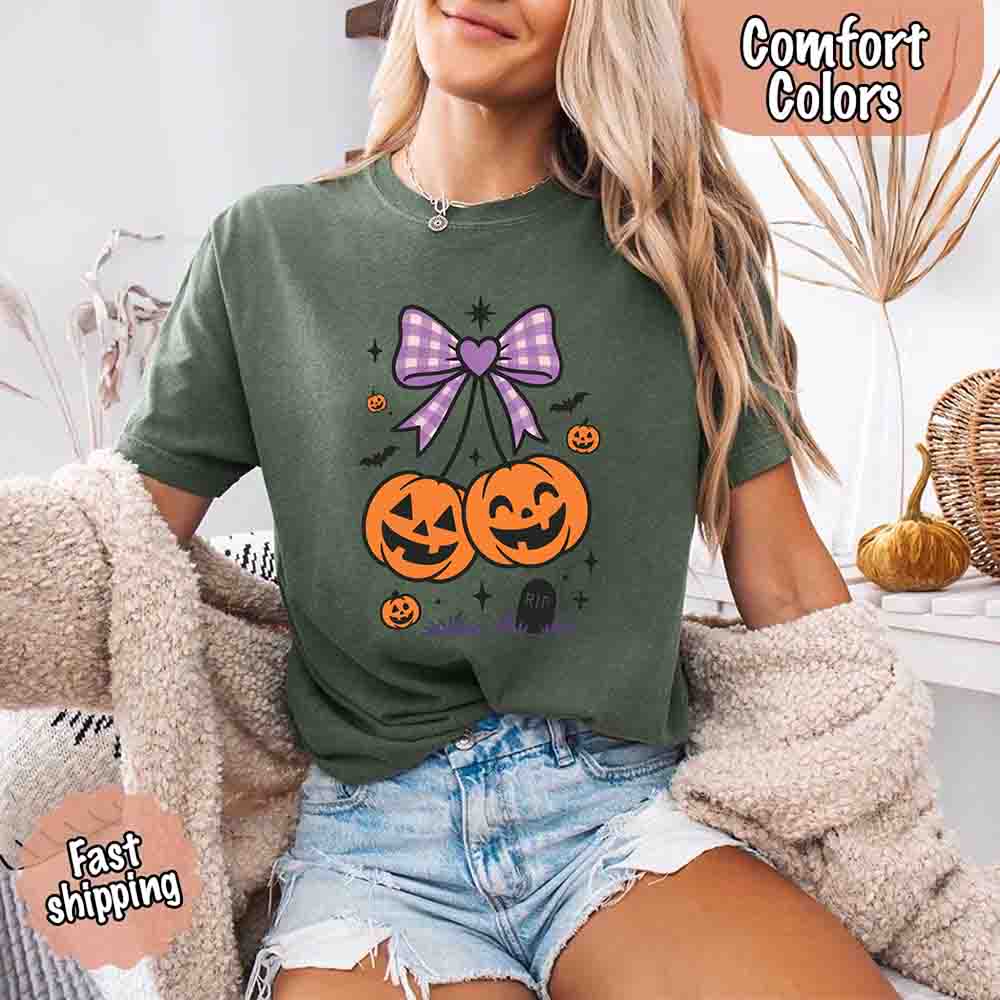 Halloween Cherries Comfort Colors Shirt – Trendy Pumpkin Tee Adorb Custom Tees