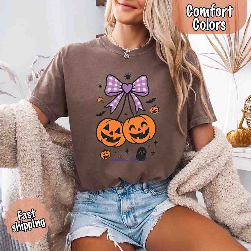Halloween Cherries Comfort Colors Shirt – Trendy Pumpkin Tee Adorb Custom Tees