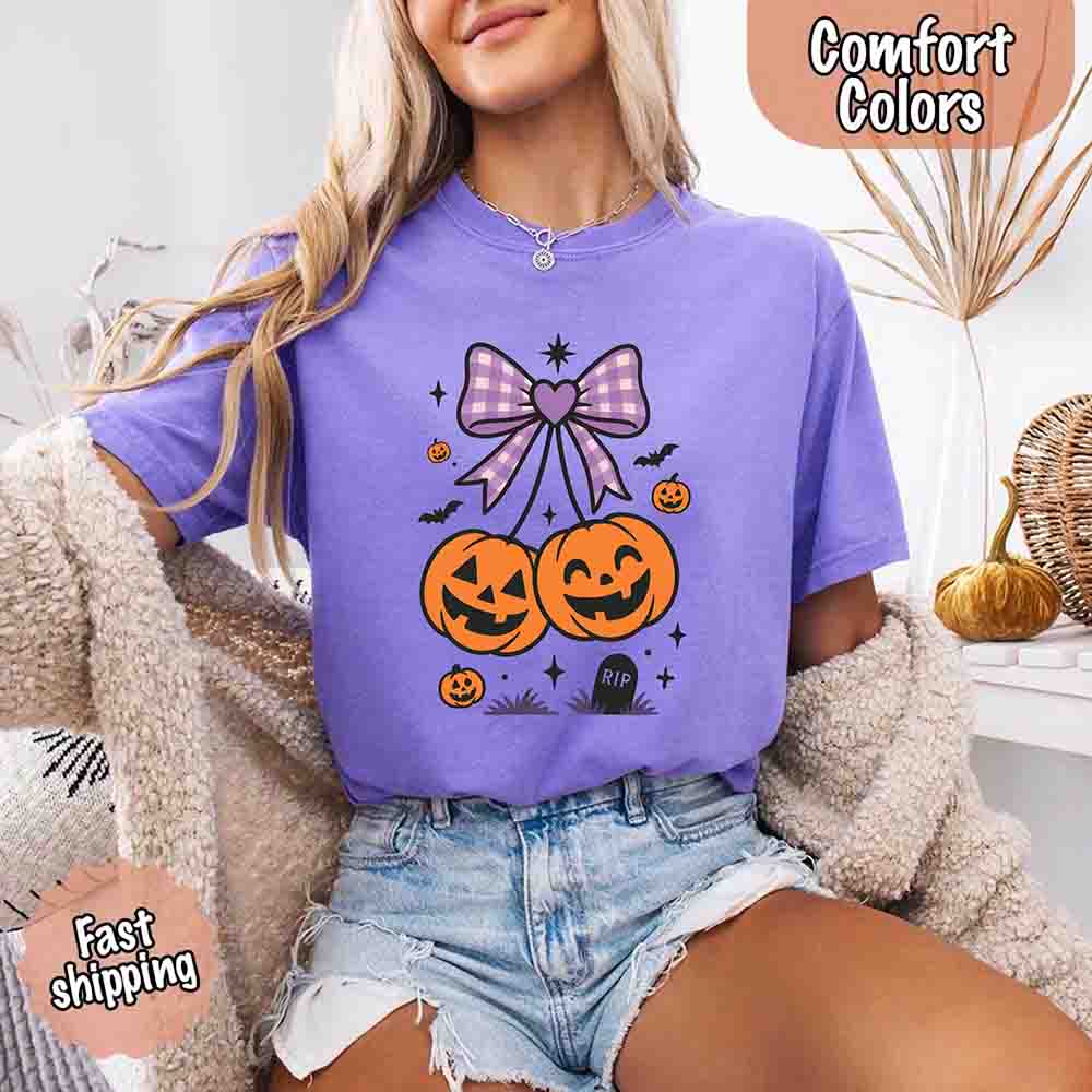 Halloween Cherries Comfort Colors Shirt – Trendy Pumpkin Tee Adorb Custom Tees