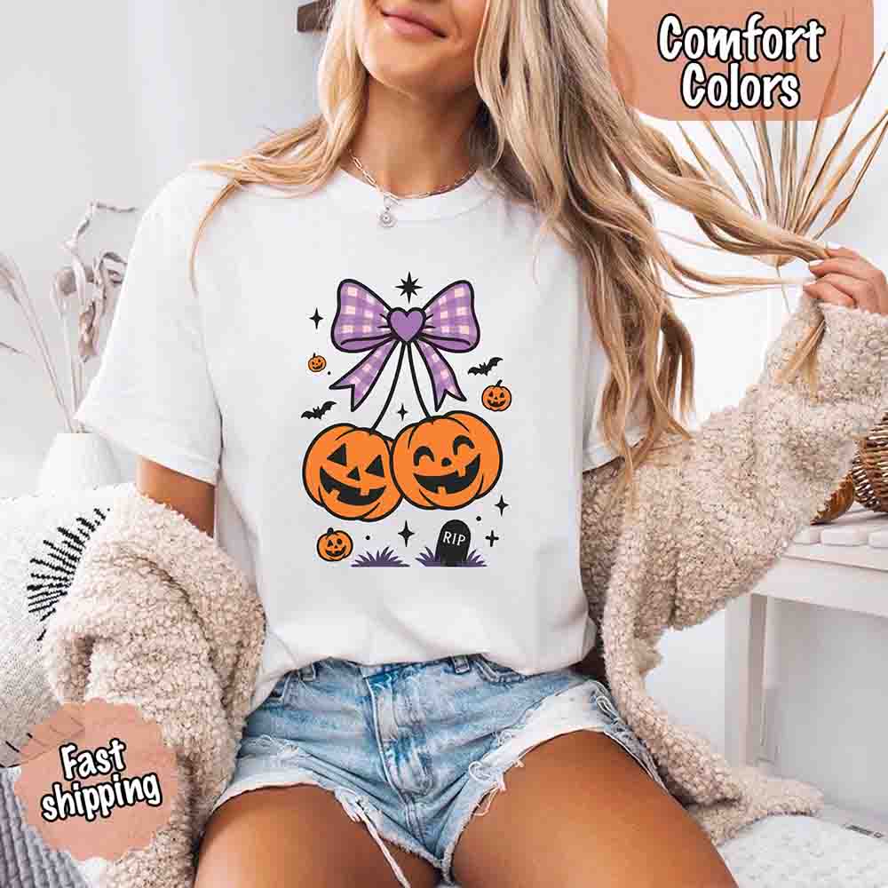 Halloween Cherries Comfort Colors Shirt – Trendy Pumpkin Tee Adorb Custom Tees