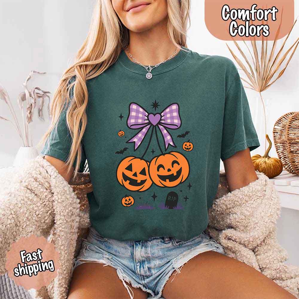 Halloween Cherries Comfort Colors Shirt – Trendy Pumpkin Tee Adorb Custom Tees