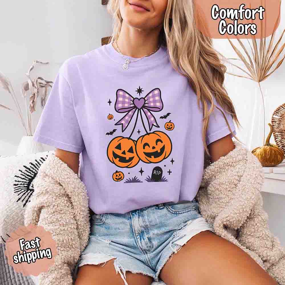 Halloween Cherries Comfort Colors Shirt – Trendy Pumpkin Tee Adorb Custom Tees