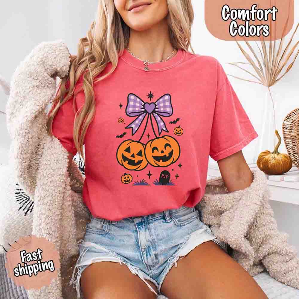 Halloween Cherries Comfort Colors Shirt – Trendy Pumpkin Tee Adorb Custom Tees