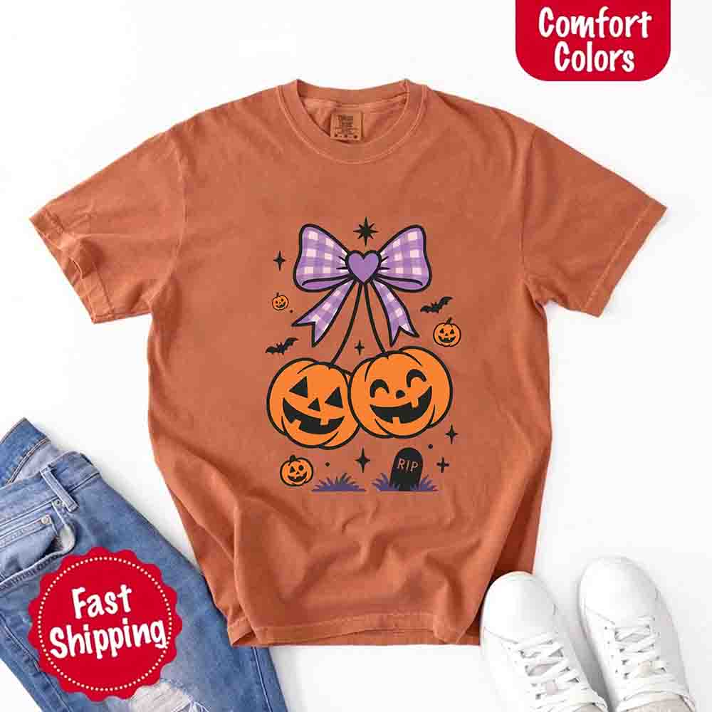 Halloween Cherries Comfort Colors Shirt – Trendy Pumpkin Tee Adorb Custom Tees