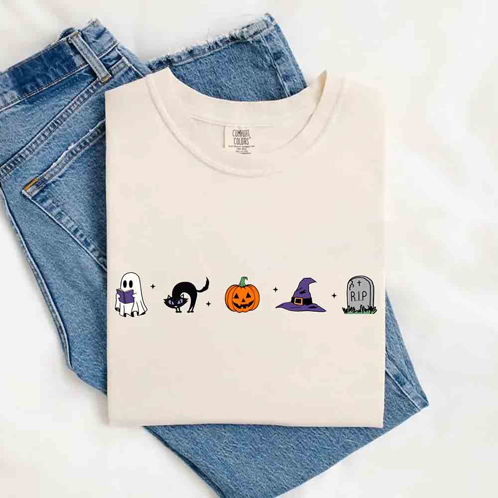 Halloween Icons Comfort Colors Shirt Pumpkin Ghost Fall Tee Adorb Custom Tees