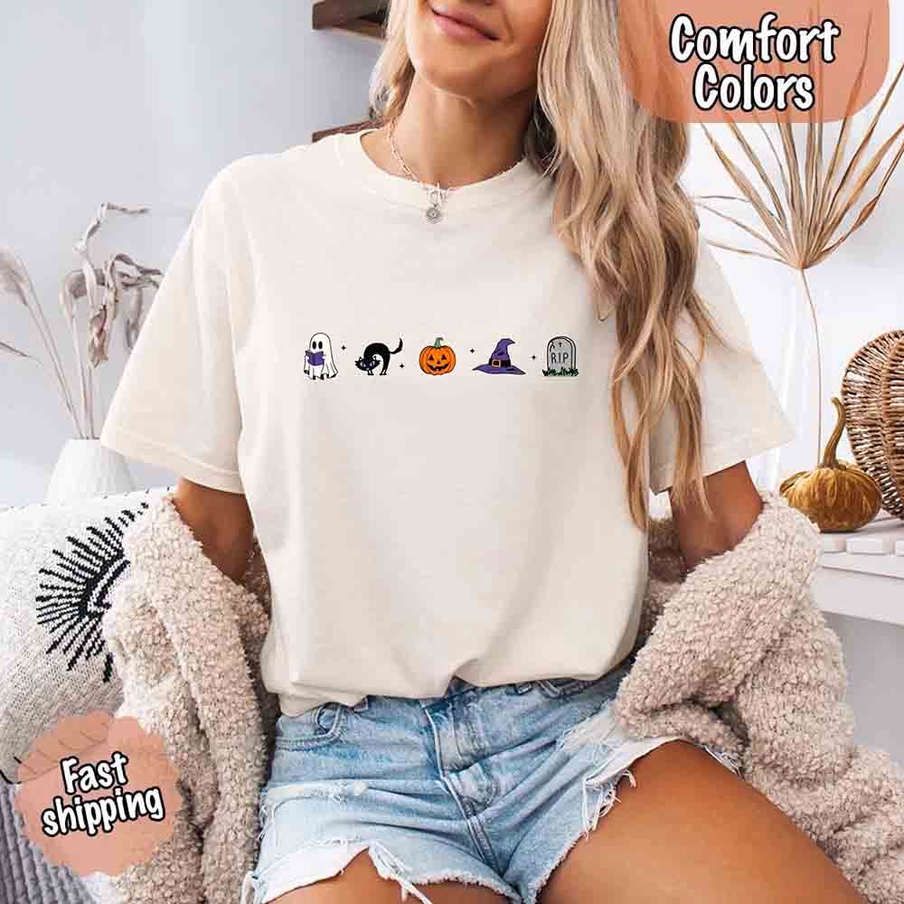 Halloween Icons Comfort Colors Shirt – Pumpkin & Ghost Fall Tee Adorb Custom Tees