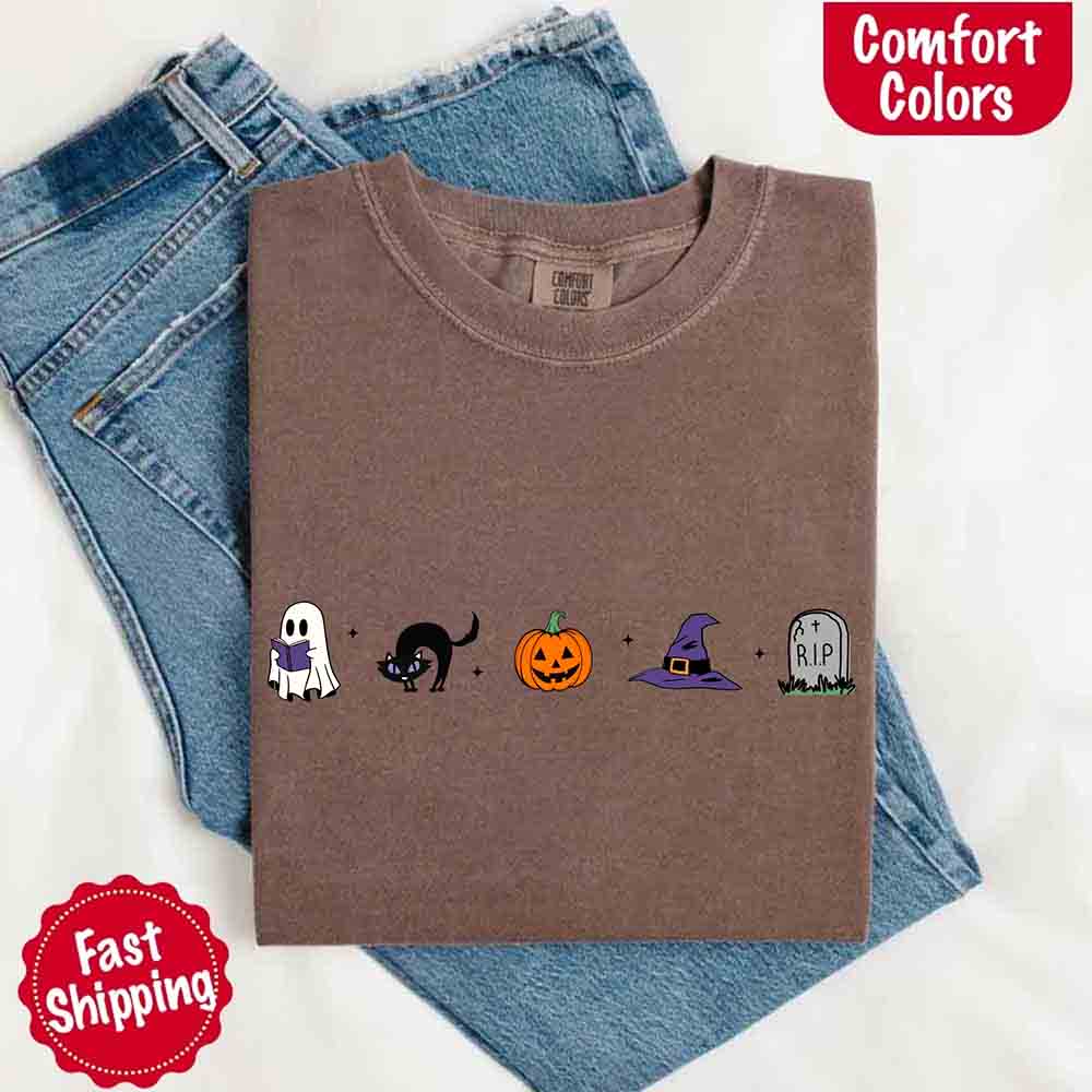 Halloween Icons Comfort Colors Shirt – Pumpkin & Ghost Fall Tee Adorb Custom Tees