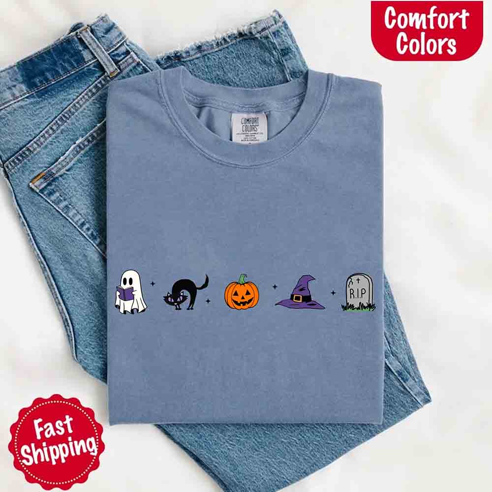 Halloween Icons Comfort Colors Shirt – Pumpkin & Ghost Fall Tee Adorb Custom Tees