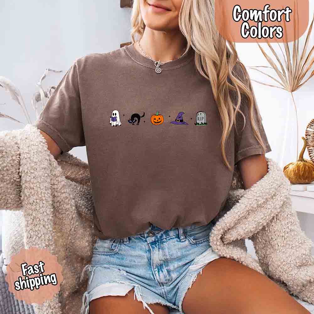 Halloween Icons Comfort Colors Shirt – Pumpkin & Ghost Fall Tee Adorb Custom Tees