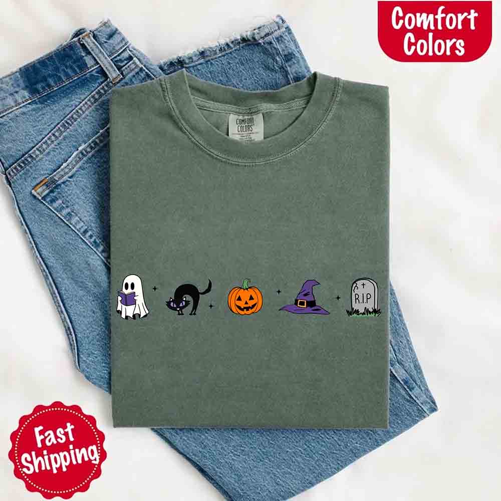 Halloween Icons Comfort Colors Shirt Pumpkin Ghost Fall Tee Adorb Custom Tees