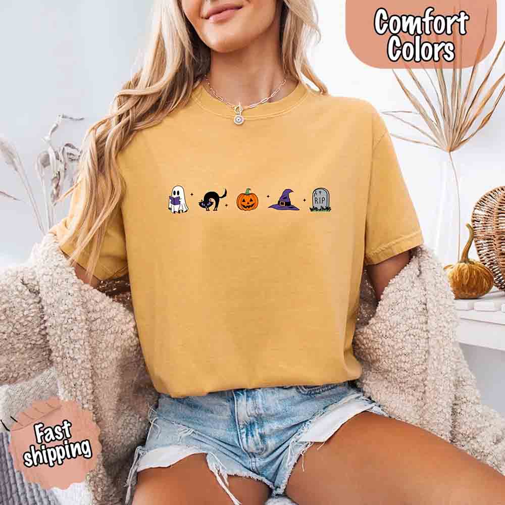 Halloween Icons Comfort Colors Shirt – Pumpkin & Ghost Fall Tee Adorb Custom Tees